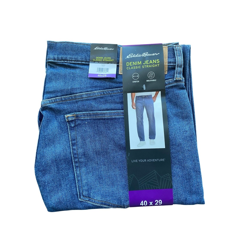 Eddie Bauer Mens Straight‎ Leg Jeans 40 X 29 Wash Blue New Stretch Denim Pants